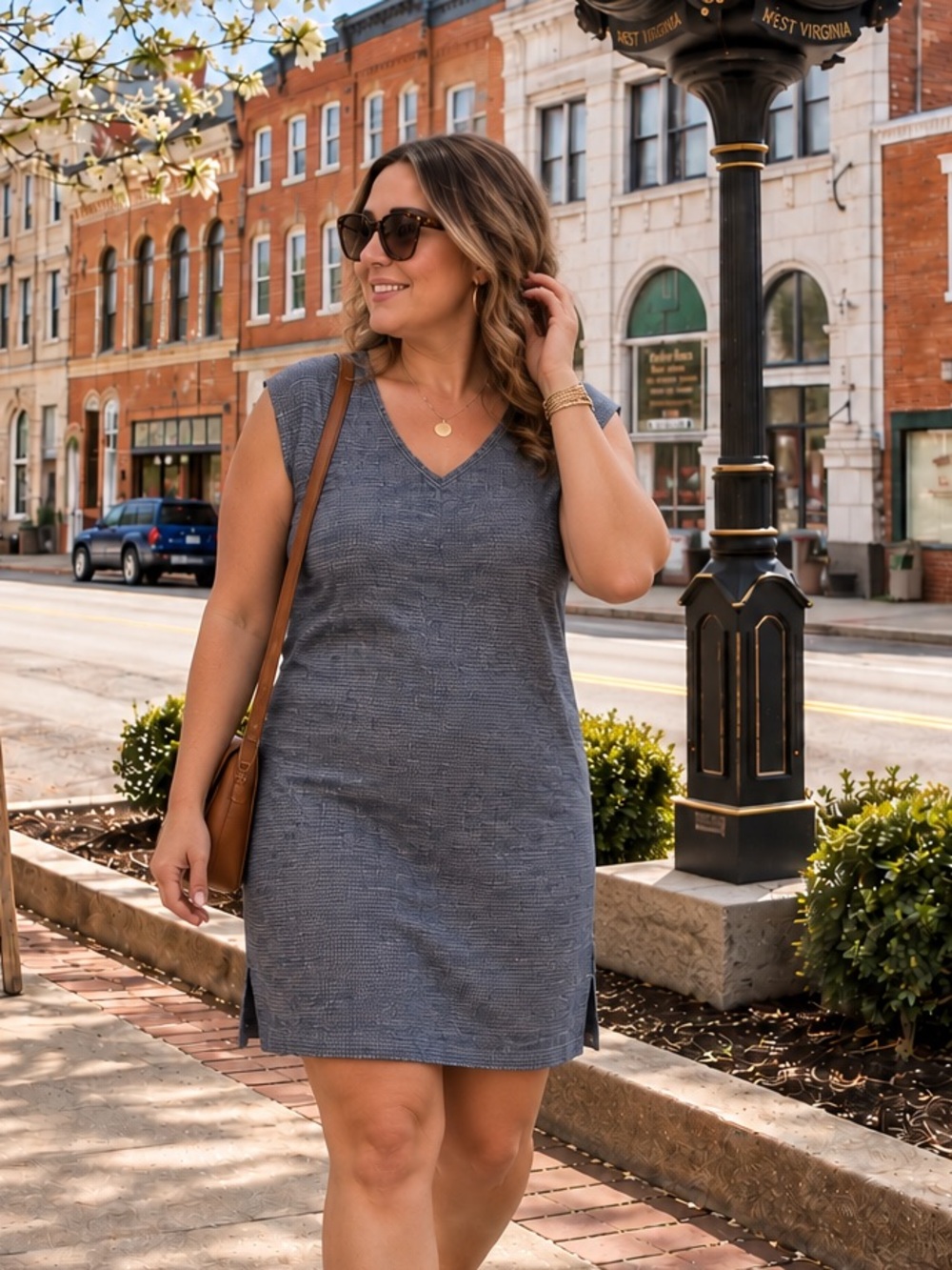 Columbia Summer Chill Dress Nocturnal Blue Organic Cotton Tie Back XL NWT